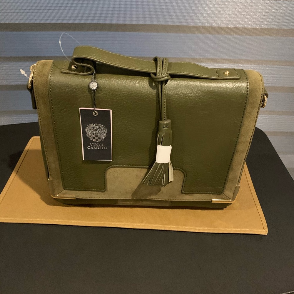 VINCE CAMUTO - Green Leather & Suede Messenger Bag